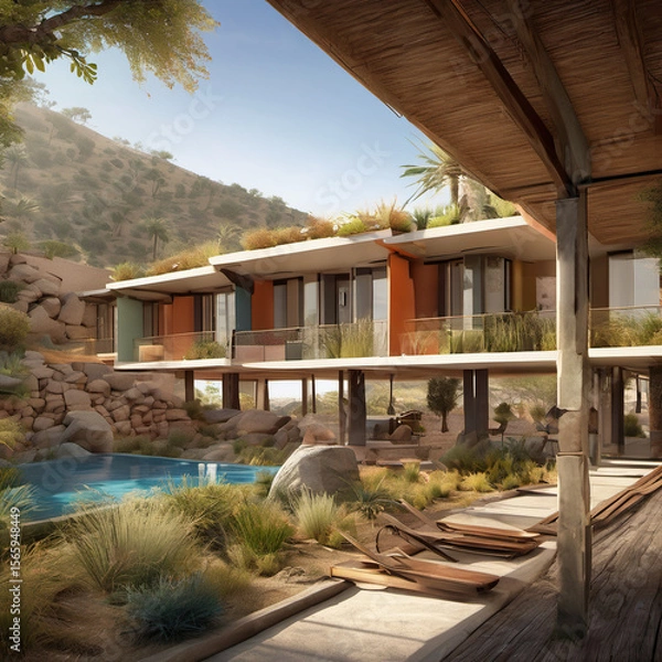 Fototapeta Architectural Visualization of Rift Valley in Analogous Colors Style