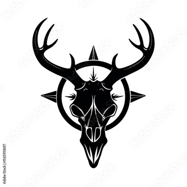 Obraz deer skull with vintage compass map background