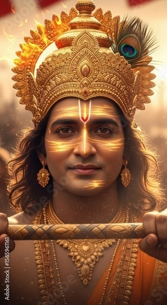 Obraz Ai generated image of a portrait of lord krishna with a golden crown