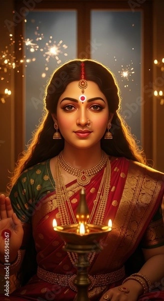 Obraz Ai generated image of a beautiful indian woman in a red saree