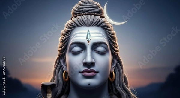 Obraz Ai generated image of serene portrait of the hindu god shiva in deep meditation