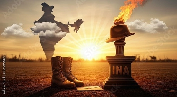 Obraz Ai generated image of a tribute to indian soldiers at sunset