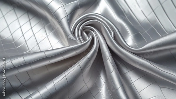 Fototapeta Polished silver textile with elegant flow and high-resolution details