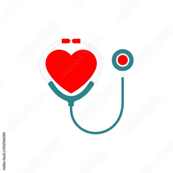 Fototapeta Medical Heart Stethoscope with Blood Bag Concept – Healthcare and Blood Donation Illustration on White Background

