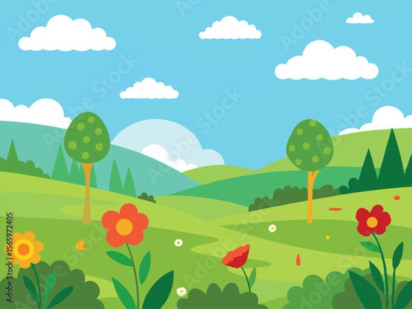 Obraz spring landscape with flowers and trees