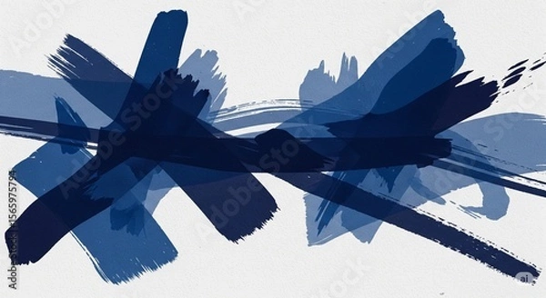 Fototapeta Abstract Indigo and Blue Brush Strokes on Textured White Background - Modern Art Expression.