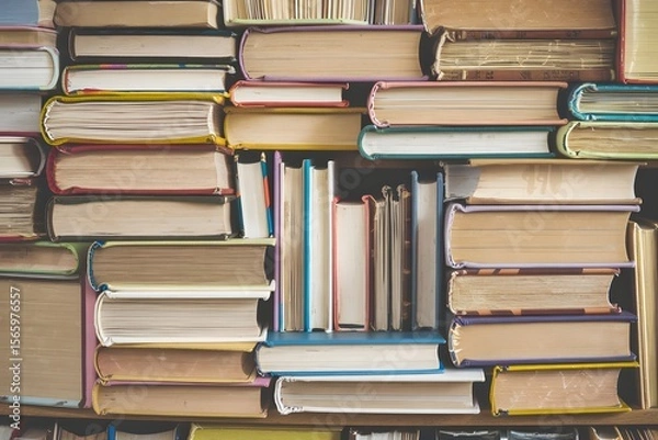 Fototapeta A Stacked Collection of Books Illustrates Knowledge and Learning 