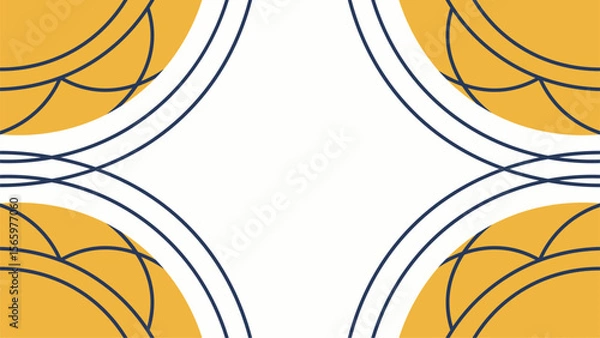 Fototapeta Geometric abstract design with yellow and navy semi circles on white background
