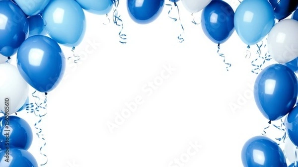 Obraz Blue balloons forming festive border frame on white background for birthday celebration, party invitation, or greeting card design




