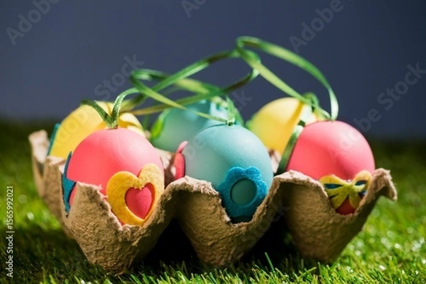 Fototapeta Decorated Easter eggs in crate