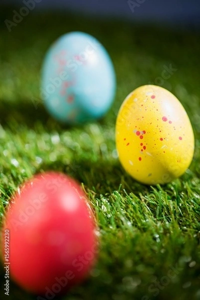 Fototapeta Colorful Easter eggs with focus on yellow