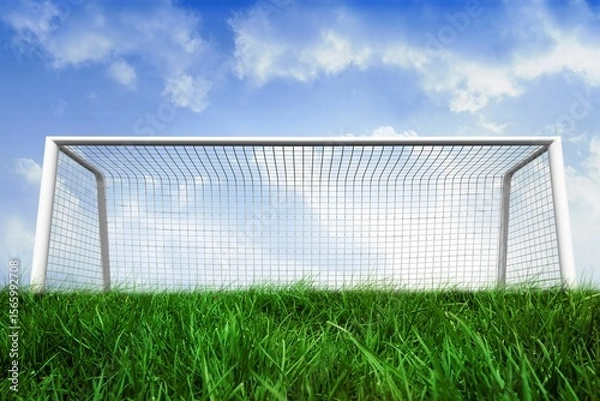 Fototapeta Goalpost on grass under blue sky