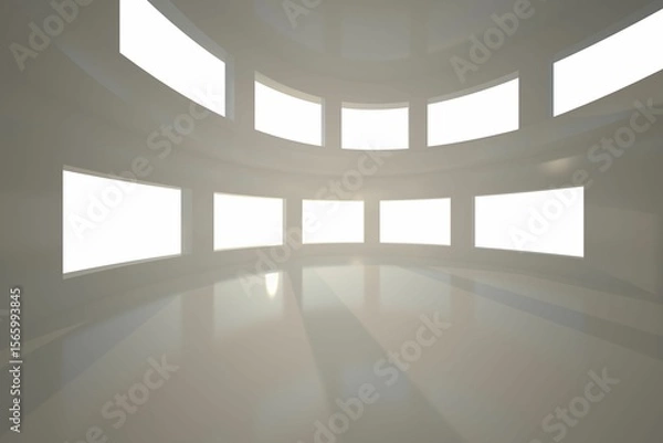 Obraz Minimalistic rotunda in flat style is featuring rows of windows casting light beams and shiny floor