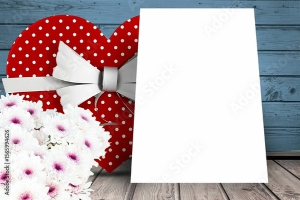 Obraz Flowers and present box on wooden background