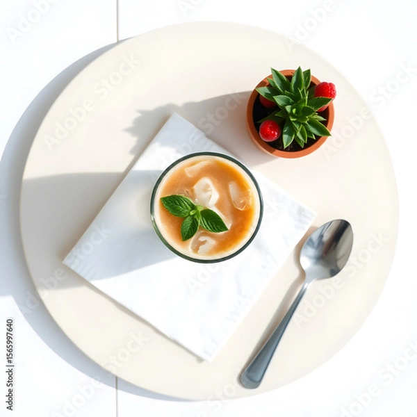 Fototapeta Indonesian kolak served on a white table