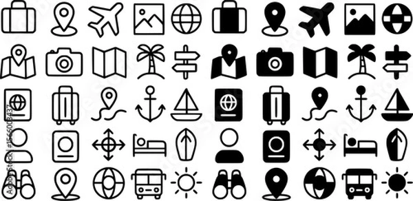 Fototapeta Minimal black outline travel navigation icon collection
