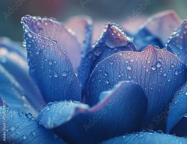 Fototapeta A blue lotus flower with dew drops on its petals