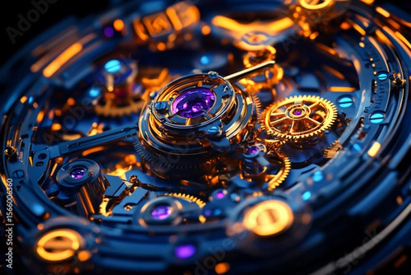 Fototapeta A close-up of the mechanical interior of an expensive watch, showing gears and springs in action