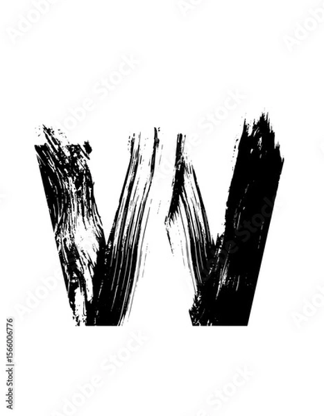 Fototapeta Artistic letter W created with bold black and white paint brush strokes in a modern and abstract style
