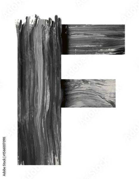 Fototapeta Artistic letter F created with bold black and white paint brush strokes in a modern and abstract style