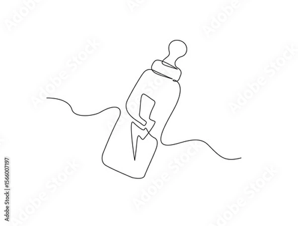 Fototapeta Continuous one line drawing of baby mlik bottle or baby feeder. Feeder bottle for baby outline illustration. Editable vector.