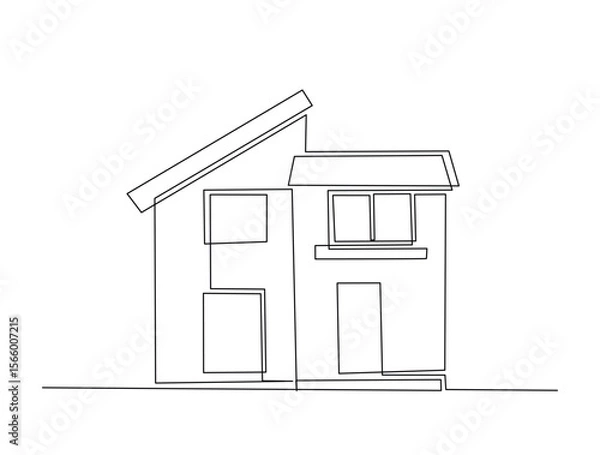 Fototapeta Continuous one line drawing of house construction architecture. House renovation outline illustration. Editable vector.