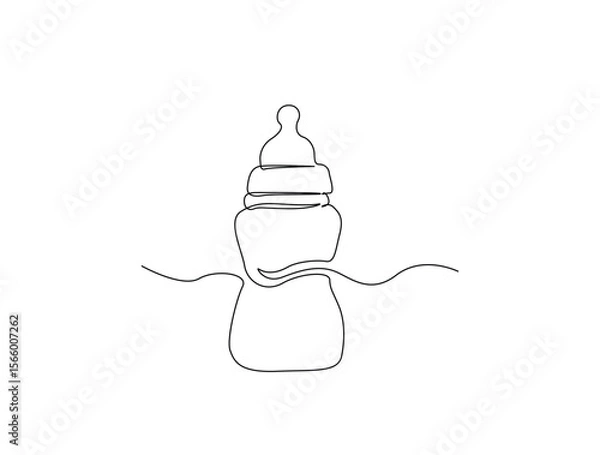 Fototapeta Continuous one line drawing of baby mlik bottle or baby feeder. Feeder bottle for baby outline illustration. Editable vector.