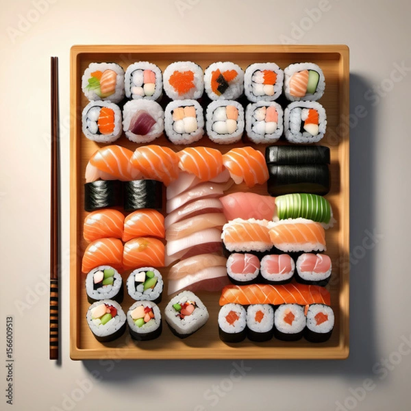 Fototapeta Photorealistic 3D Sushi Platter Model for Documentary Style Visuals