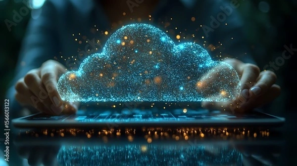 Fototapeta Cloud computing graphic with hands