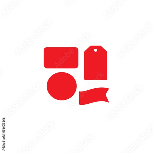 Fototapeta A collection of red shapes including a tag circle banner and rectangle