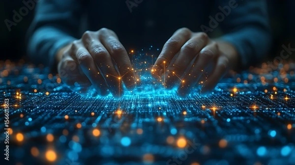 Fototapeta Hands interacting with digital network