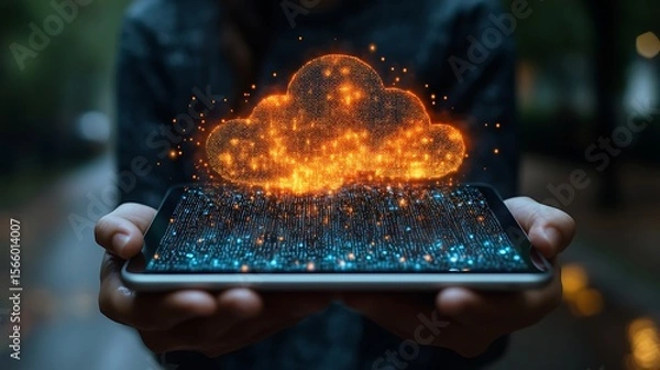 Fototapeta Digital cloud graphic on tablet illustration