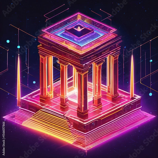 Fototapeta Futuristic Temple of Light 2D Animation Editorial Illustration