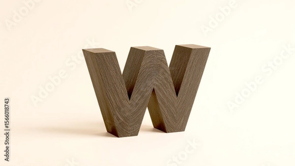Fototapeta Bold Dark Oak Wooden Letter W – Blocky Alphabet Sculpture with Strong Letterform on Neutral Background, Ideal for Rustic Typography, Branding, and Minimalist Design Projects