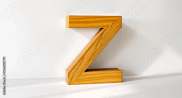 Fototapeta Modern capital Z crafted from polished beech wood with diagonal cuts and clean silhouette, placed on a smooth surface. Keywords: wooden Z, modern wood design, beech letter, clean lines