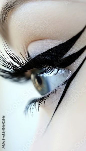 Obraz Extreme close-up of a blue eye, showcasing bold, artistic black eye makeup and long lashes, creating a striking, stylish visual.