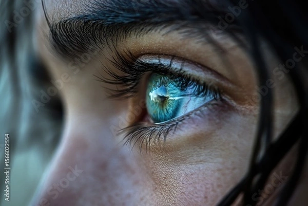 Obraz Striking close-up of a captivating blue eye, showcasing intricate details and reflections. A window to the soul, beauty in every glance.