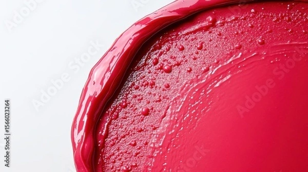 Obraz Close-up of a vividly red, creamy substance with a glossy surface and unique texture, partially covering a white background.