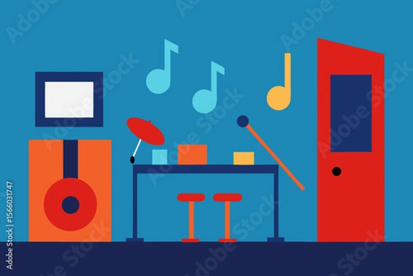 Obraz A Music Room Scene With Basic Shapes Representing Various Instruments For A Fun Vibe