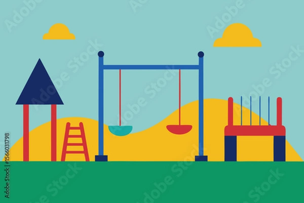 Obraz A Fun Playground Scene With Simple Swings Slides And A Sandbox For Kids To Play In