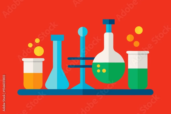 Obraz A Simple Science Lab Scene With Beakers And Test Tubes Represented By Basic Shapes