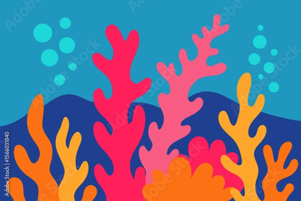 Obraz A Vibrant Coral Reef Scene With Simplified Coral Shapes For An Underwater Illustration