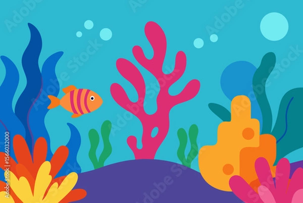 Obraz A Cartoonish Underwater Scene With Colorful Coral Reefs For A Fun Ocean Background
