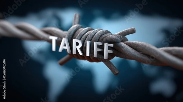 Obraz The word Tariff depicted in a powerful conceptual illustration, representing trade wars and economic conflicts.