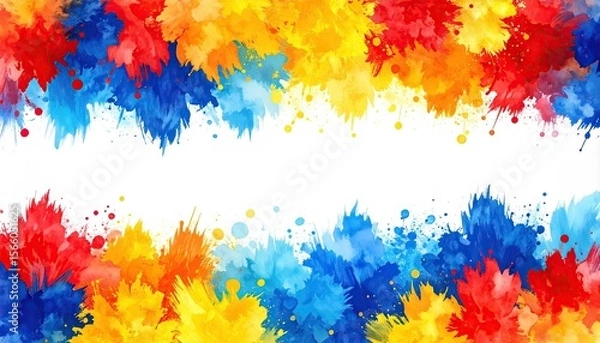 Fototapeta Bold Brushstroke Border Frame with Primary Colors Watercolor Splash Design