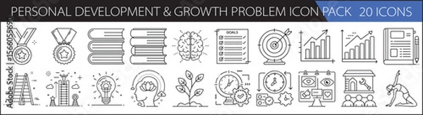Fototapeta Personal Growth & Self-Development Icon Set – 20 Modern Line Icons