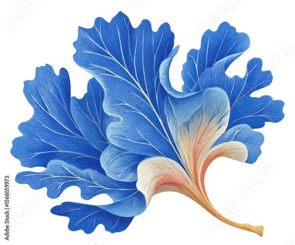 Obraz Stylized blue coral-like shape with soft curves, golden accents, and subtle speckled texture, isolated on white background. Concept of underwater flora and artistic marine abstraction