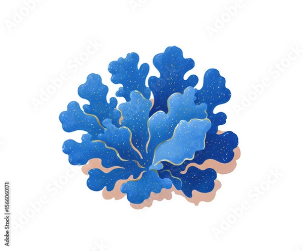 Obraz Stylized blue coral-like shape with soft curves, golden accents, and subtle speckled texture, isolated on white background. Concept of underwater flora and artistic marine abstraction