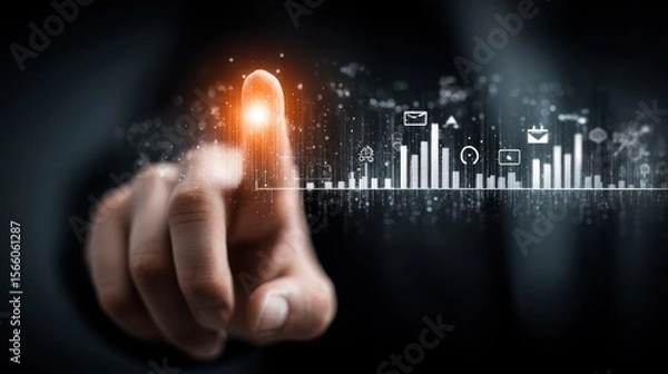 Fototapeta Hand touching digital data