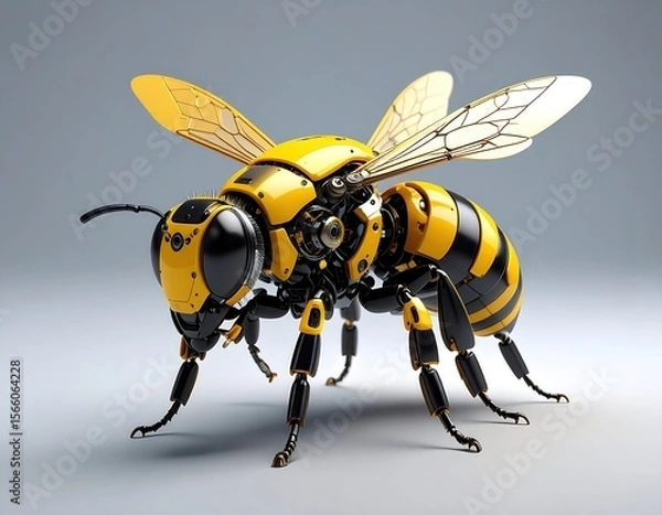 Fototapeta Futuristic Robotic Bee with Yellow and Black Design